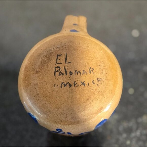 VTG El Palomar Mexico stoneware Mexican Pottery mug Blue orange Mexican floral - Picture 8 of 9